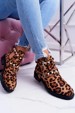 Hot Boto Panterkowe Botki z Wycięciami Cadenza