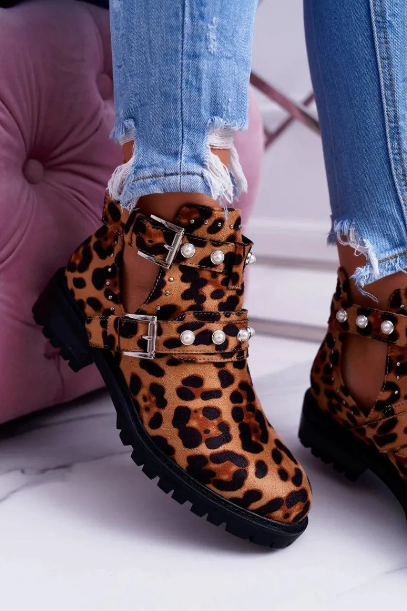 Hot Boto Panterkowe Botki z Wycięciami Cadenza