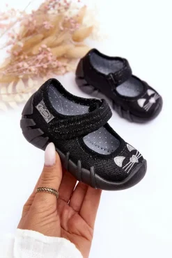 Dziewczęce|Balerinki Dziecięce>BEFADO Papcie Baleriny Błyszczące Kotki 109P234 Czarne