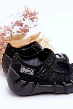 Dziewczęce|Balerinki Dziecięce></noscript>BEFADO Papcie Baleriny Błyszczące Kotki 109P234 Czarne