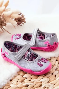 Dziewczęce|Back To School>BEFADO Papcie Baleriny Jednorożce 114X464 Szaro-Różowe