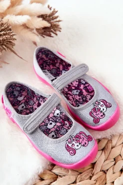 Dziewczęce|Back To School></noscript>BEFADO Papcie Baleriny Jednorożce 114X464 Szaro-Różowe