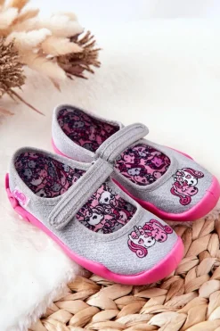 Dziewczęce|Back To School></noscript>BEFADO Papcie Baleriny Jednorożce 114X464 Szaro-Różowe