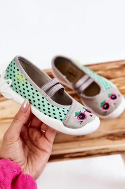 Dziewczęce|Back To School>BEFADO Papcie Baleriny Kotek 116X304 Zielono-Szare