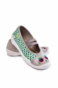 Dziewczęce|Back To School>BEFADO Papcie Baleriny Kotek 116X304 Zielono-Szare