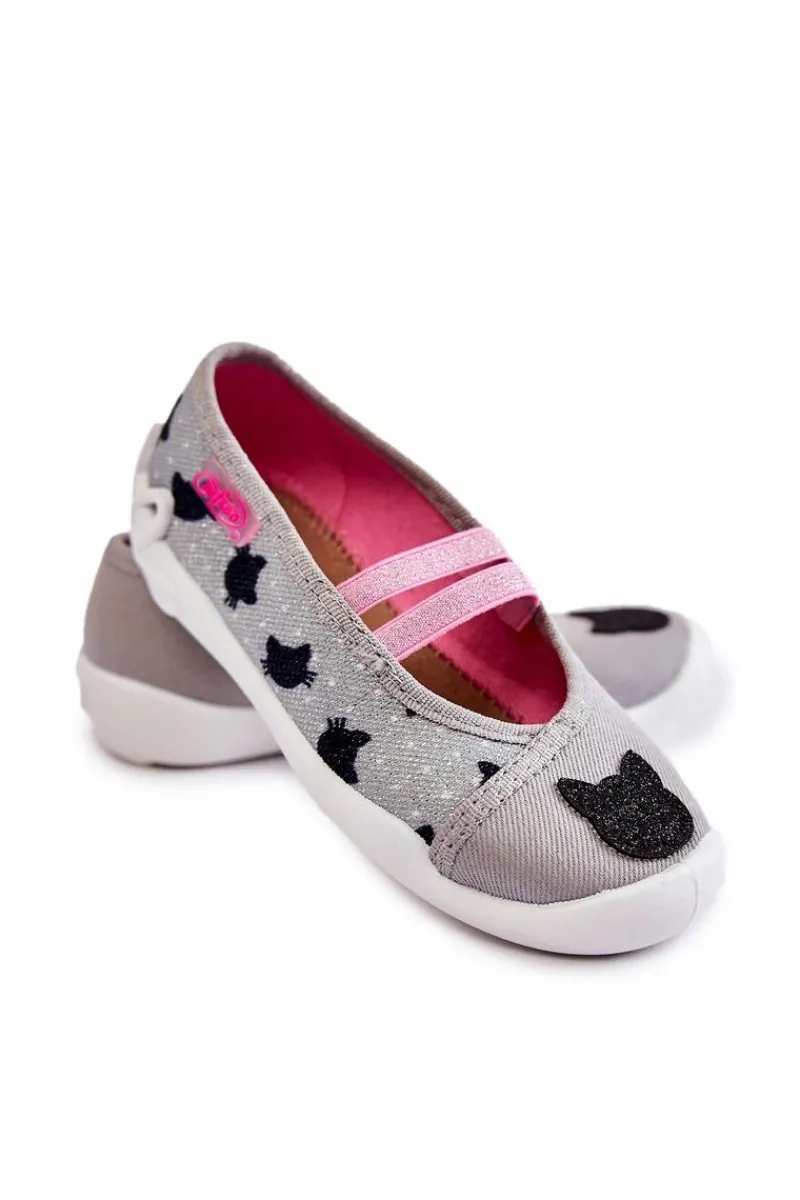 Papcie Baleriny Kotek 116X302 Szare Dzieci Dziewczęce|Back To School