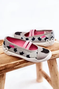 Papcie Baleriny Kotek 116X302 Szare Dzieci Dziewczęce|Back To School