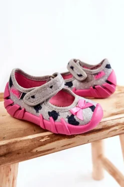 Dziewczęce|Balerinki Dziecięce></noscript>BEFADO Papcie Baleriny Kotki 109N247 Szaro-Różowe