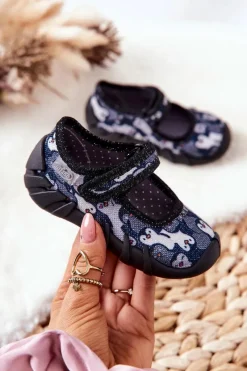 Outlet Papcie Baleriny Pingwinki 109P239 Czarne Dzieci Dziewczęce|Balerinki Dziecięce