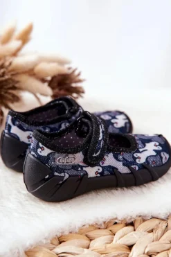 Outlet Papcie Baleriny Pingwinki 109P239 Czarne Dzieci Dziewczęce|Balerinki Dziecięce