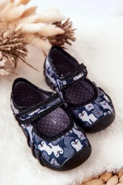 Outlet Papcie Baleriny Pingwinki 109P239 Czarne Dzieci Dziewczęce|Balerinki Dziecięce