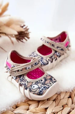 Dziewczęce|Balerinki Dziecięce></noscript>BEFADO Papcie Baleriny Sarenki 109P240 Beżowe