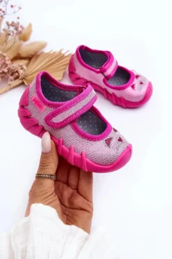 Dziewczęce|Back To School>BEFADO Papcie Baleriny Błyszczące Kotki 109P235 Różowe Czarny