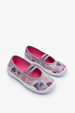 Dziewczęce|Balerinki Dziecięce></noscript>BEFADO Papcie Baleriny Serca 116X319 Szaro-Różowe