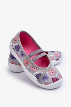 Dziewczęce|Balerinki Dziecięce></noscript>BEFADO Papcie Baleriny Serca 116X319 Szaro-Różowe