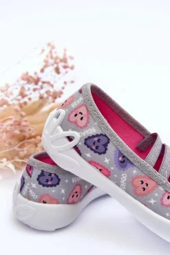 Dziewczęce|Balerinki Dziecięce></noscript>BEFADO Papcie Baleriny Serca 116X319 Szaro-Różowe