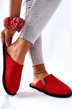 Online Big Star Shoes Papcie Damskie Domowe Panto Fino KK267006 Czerwono-Brązowe