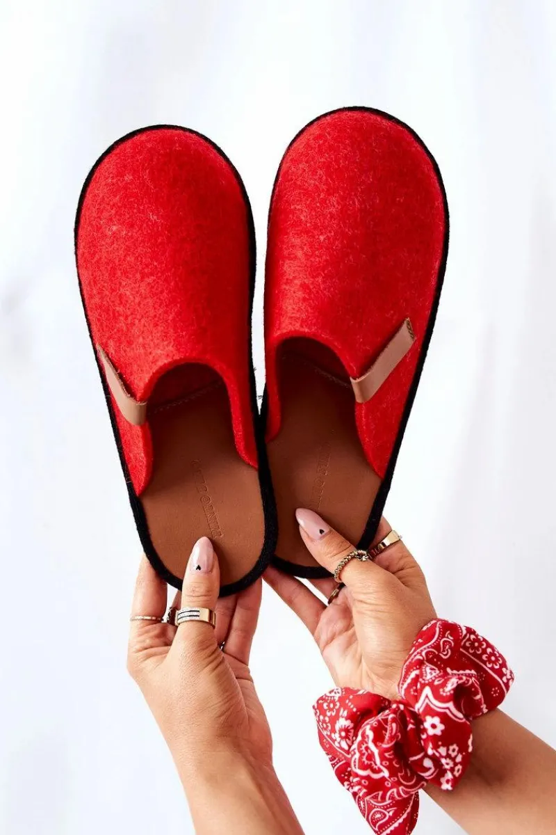 Online Big Star Shoes Papcie Damskie Domowe Panto Fino KK267006 Czerwono-Brązowe