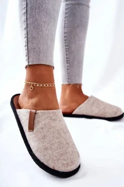 Papcie Damskie Domowe Panto Fino KK267005 Beżowo-Brązowe Damskie Kapcie Klasyczne