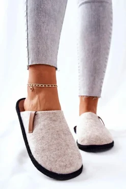 Papcie Damskie Domowe Panto Fino KK267005 Beżowo-Brązowe Damskie Kapcie Klasyczne