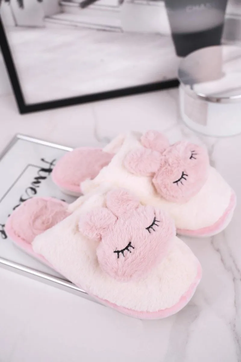 Online Boto Papcie Damskie Futrzane Biało Różowe Rabbit