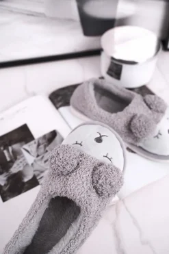 New Papcie Damskie Futrzane Misiu Szare Sweetie Damskie Kapcie Klasyczne