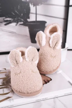 Clearance Boto Papcie Damskie Futrzane Zajączek Beżowe Goody