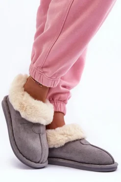 Kapcie Klasyczne>Boto Papcie Damskie Z Futerkiem Szare Lanoze Szary