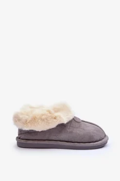 Kapcie Klasyczne>Boto Papcie Damskie Z Futerkiem Szare Lanoze Szary