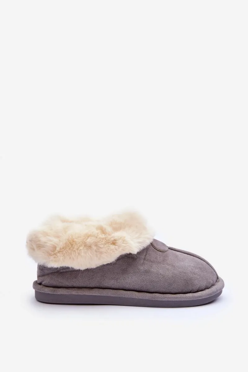 Kapcie Klasyczne>Boto Papcie Damskie Z Futerkiem Szare Lanoze Szary