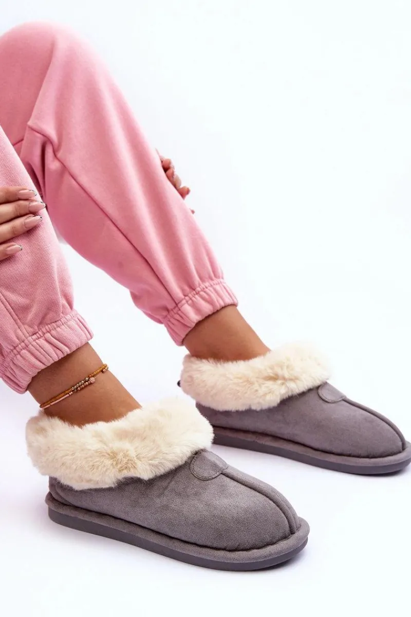 Kapcie Klasyczne>Boto Papcie Damskie Z Futerkiem Szare Lanoze Szary