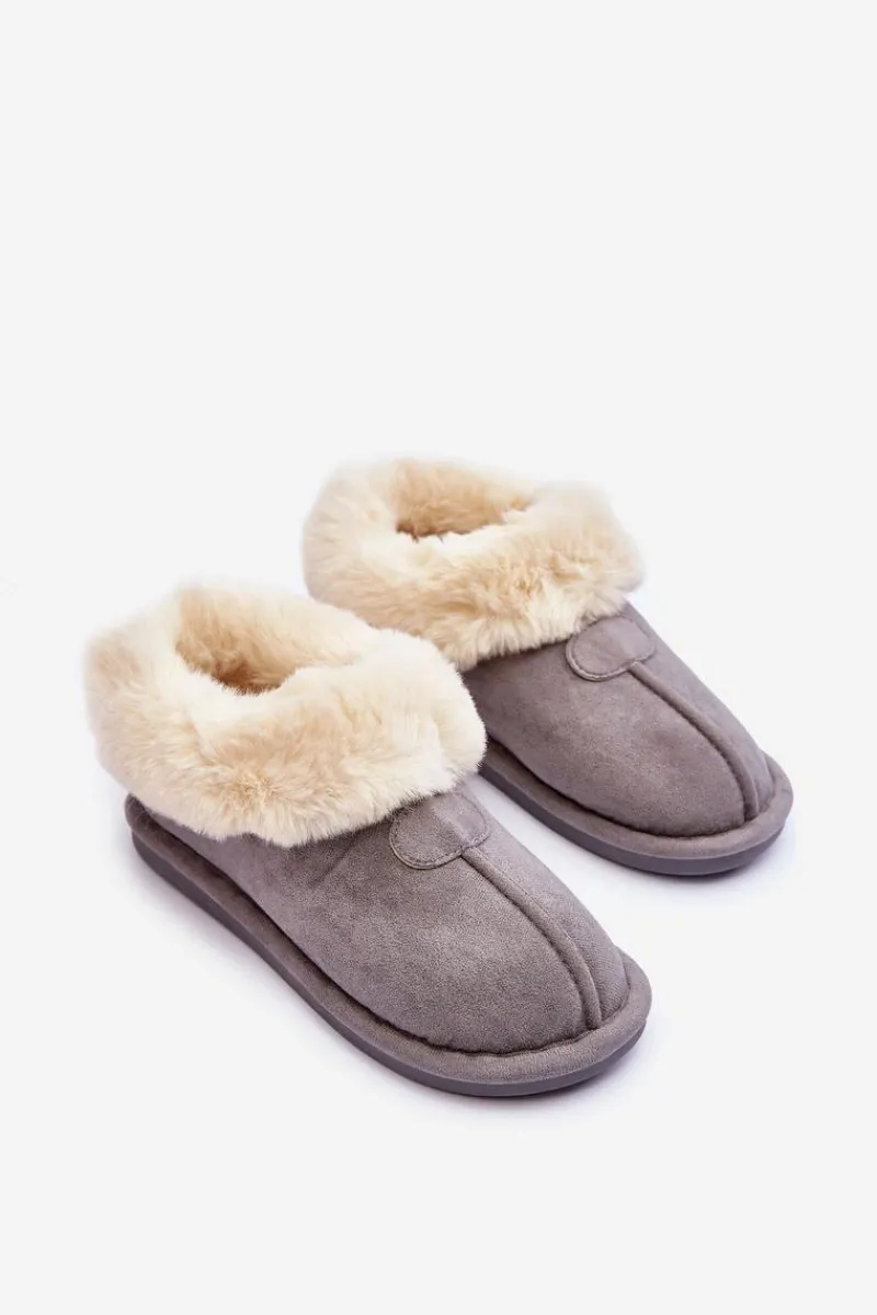 Kapcie Klasyczne>Boto Papcie Damskie Z Futerkiem Szare Lanoze Szary