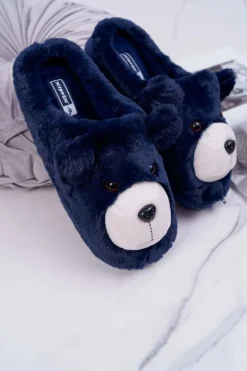 Discount Boto Papcie Damskie Z Futerkiem Miś Granatowe Bear