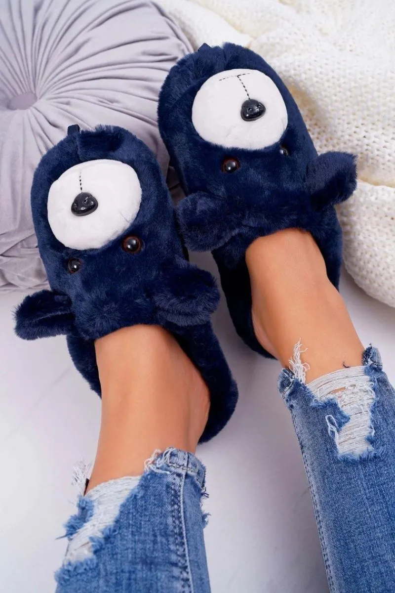 Discount Boto Papcie Damskie Z Futerkiem Miś Granatowe Bear