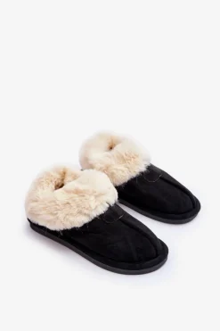 Papcie Damskie Z Futerkiem Czarne Lanoze Damskie Kapcie Klasyczne
