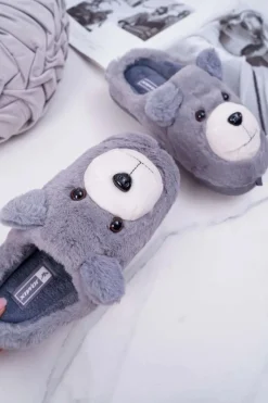 Papcie Damskie Z Futerkiem Miś Szare Bear Damskie Kapcie Klasyczne