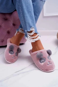 Kapcie Klasyczne>Boto Papcie Damskie Z Futerkiem Pandy Ciemny Róż Fimeo Różowy