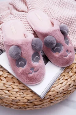 Kapcie Klasyczne>Boto Papcie Damskie Z Futerkiem Pandy Ciemny Róż Fimeo Różowy