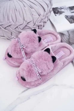 Discount Papcie Damskie Z Futerkiem Kotek Różowe Kitty Damskie Kapcie Klasyczne
