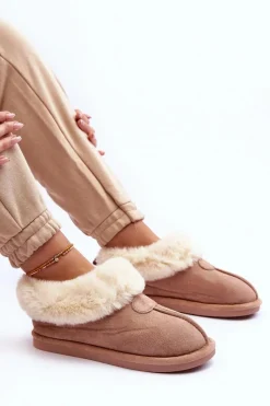 Discount Papcie Damskie Z Futerkiem Beżowe Lanoze Damskie Kapcie Klasyczne
