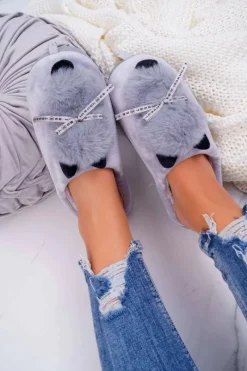 Clearance Boto Papcie Damskie Z Futerkiem Kotek Szare Kitty
