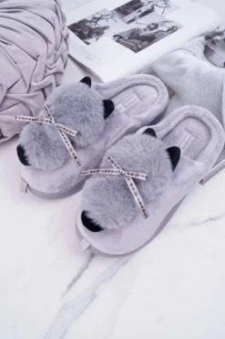 Clearance Boto Papcie Damskie Z Futerkiem Kotek Szare Kitty