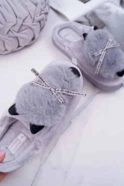 Clearance Boto Papcie Damskie Z Futerkiem Kotek Szare Kitty