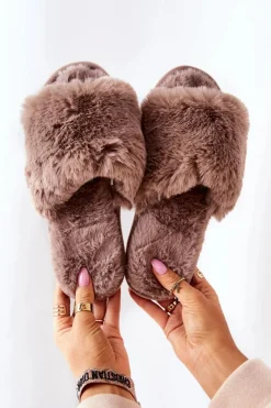 Discount Papcie Damskie Z Futerkiem Brązowe Trusted Damskie Kapcie Klasyczne