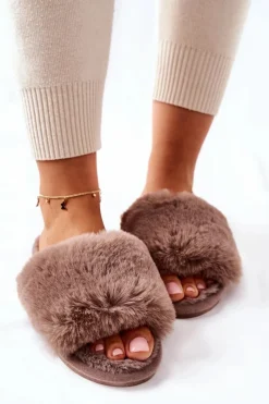 Discount Papcie Damskie Z Futerkiem Brązowe Trusted Damskie Kapcie Klasyczne