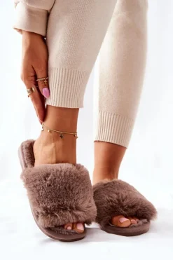 Discount Papcie Damskie Z Futerkiem Brązowe Trusted Damskie Kapcie Klasyczne