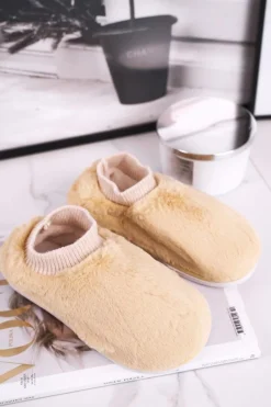 Outlet Papcie Damskie Z Futerkiem I Skarpetką Żółte Yeti Damskie Kapcie Klasyczne