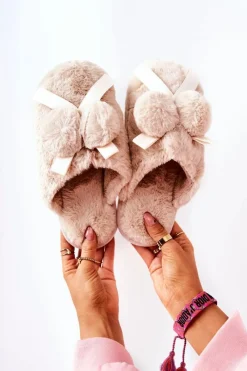 Best Boto Papcie Futrzane Z Pomponami Beżowe Pamppy