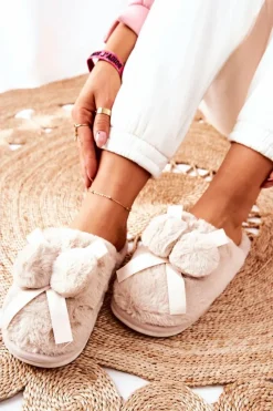 Best Boto Papcie Futrzane Z Pomponami Beżowe Pamppy