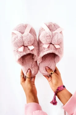 Hot Boto Papcie Futrzane Z Pomponami Różowe Pamppy